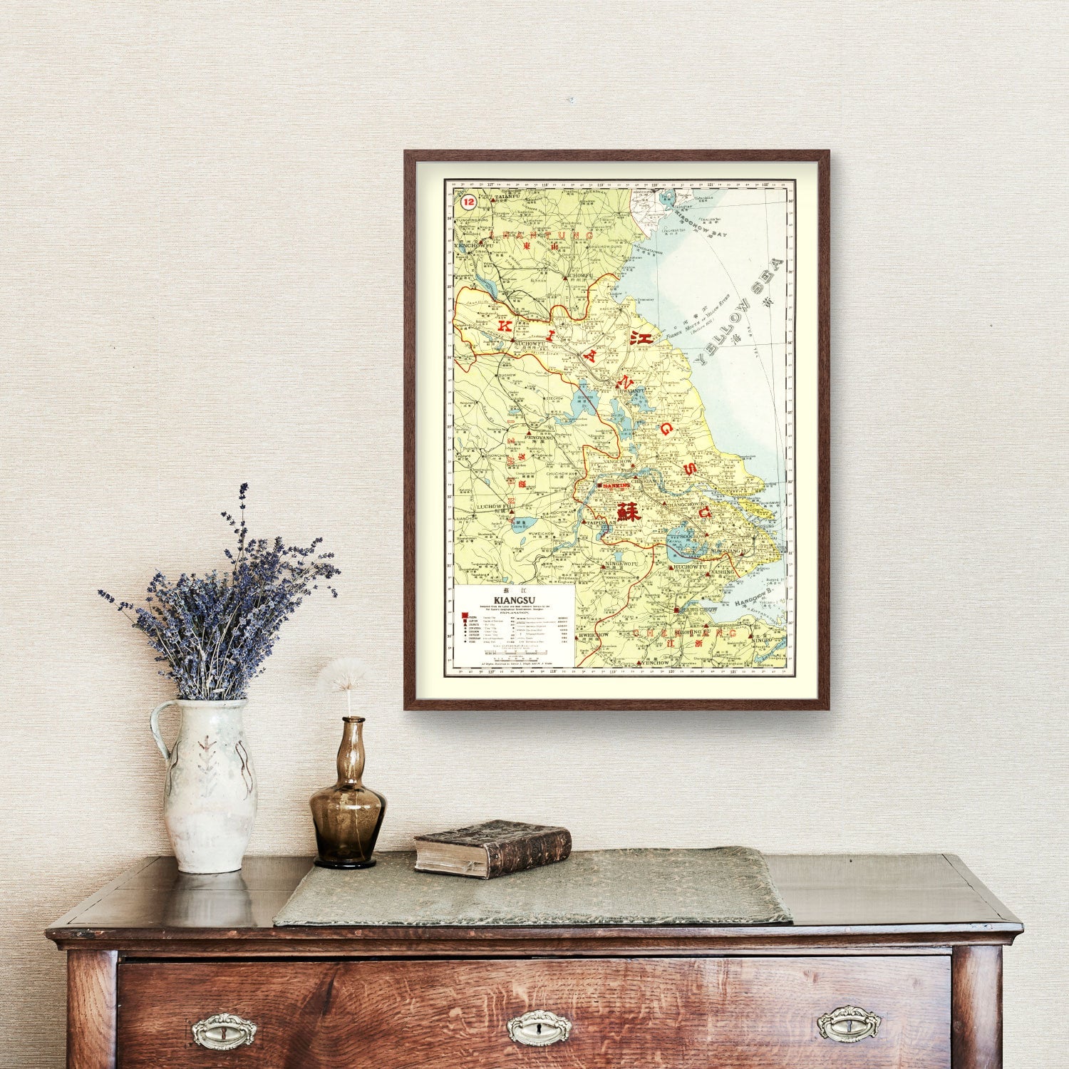 Vintage Map of Kiangsu China, 1917