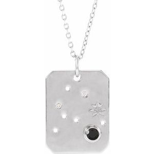 14K White Gold Natural Black Spinel & .01 CTW Natural Diamond Aquarius Constellation 16-18" Necklace