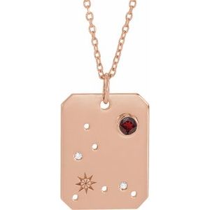 14K Rose Gold Natural Mozambique Garnet & .01 CTW Natural Diamond Pisces Constellation 16-18" Necklace
