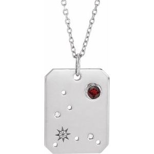 14K White Gold Natural Mozambique Garnet & .01 CTW Natural Diamond Pisces Constellation 16-18" Necklace