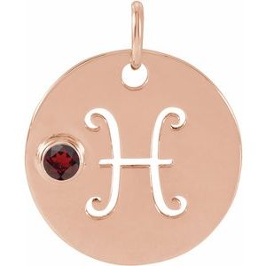 14K Rose Gold Natural Mozambique Garnet Pisces Zodiac Pendant