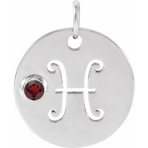 14K White Gold Natural Mozambique Garnet Pisces Zodiac Pendant