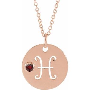 14K Rose Gold Natural Mozambique Garnet Pisces Zodiac 16-18" Necklace