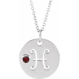 Platinum Natural Mozambique Garnet Pisces Zodiac 16-18" Necklace