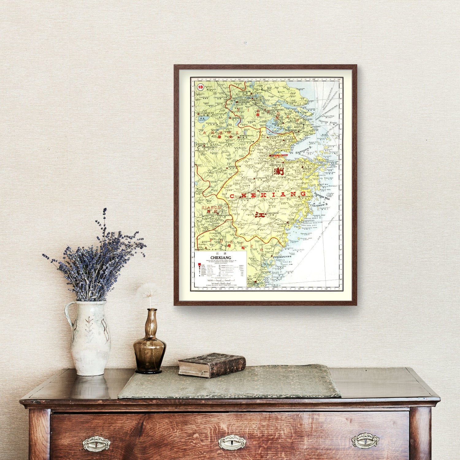 Vintage Map of Chekiang China, 1917