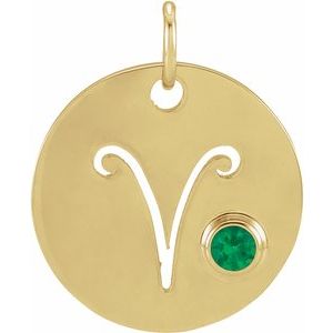 14K Yellow Gold Natural Emerald Aries Zodiac Pendant