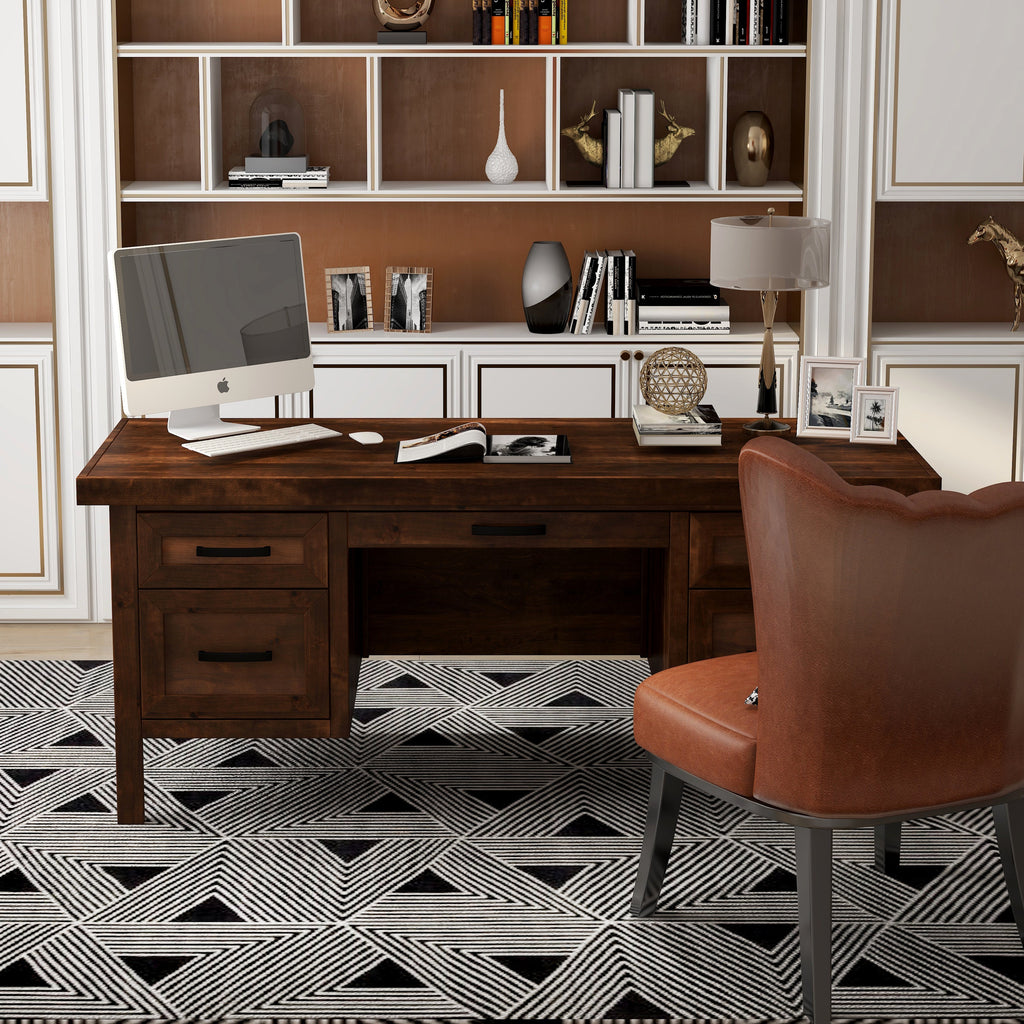 71 inch Executive Desk, No Assembly Required, Whiskey Finish