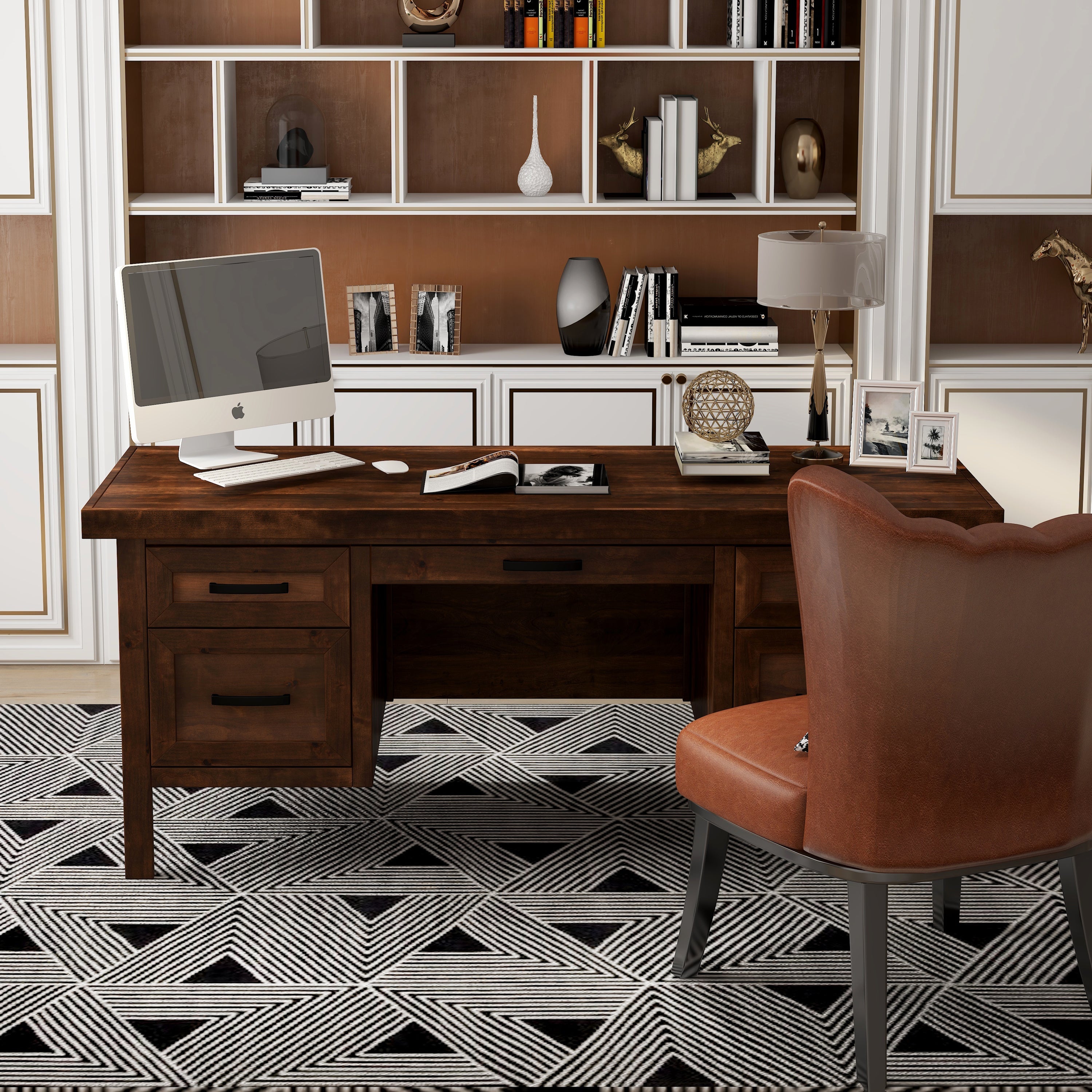 71 inch Executive Desk, No Assembly Required, Whiskey Finish
