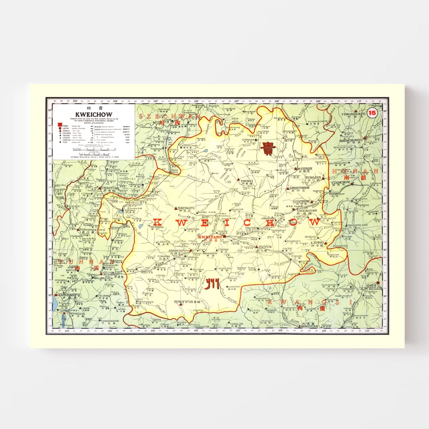 Vintage Map of Kweichow China, 1917