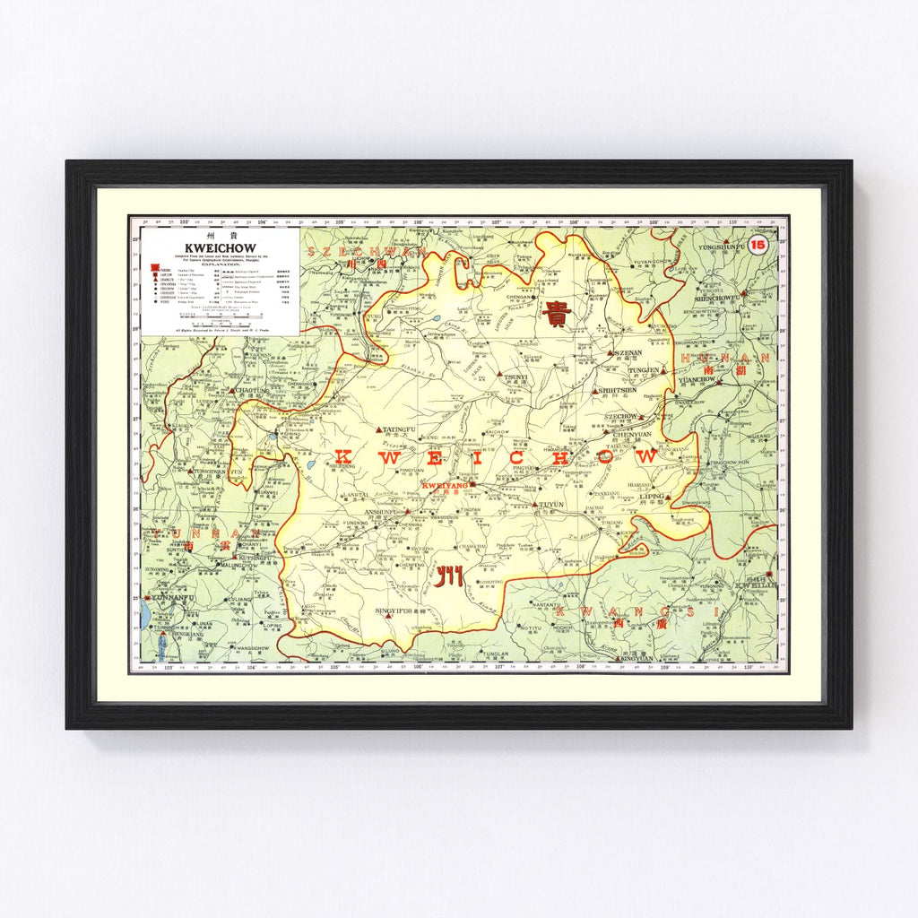 Vintage Map of Kweichow China, 1917