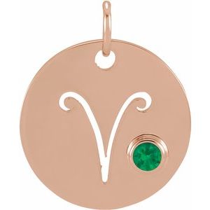 14K Rose Gold Natural Emerald Aries Zodiac Pendant