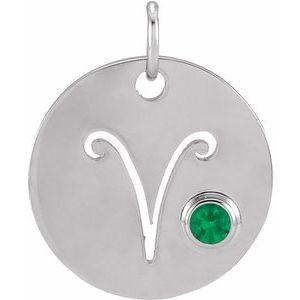 Sterling Silver Natural Emerald Aries Zodiac Pendant