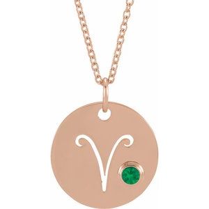 14K Rose Gold Natural Emerald Aries Zodiac 16-18" Necklace