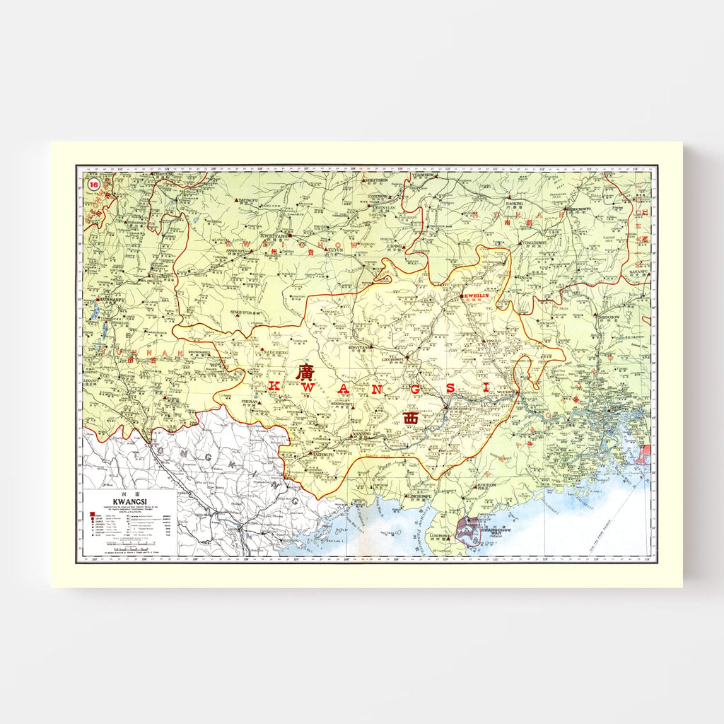 Vintage Map of Kwangsi China, 1917