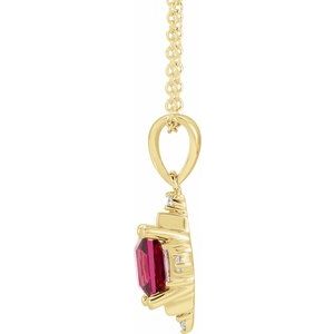 14K Yellow Natural Rhodolite Garnet & 1/5 CTW Natural Diamond Geometric 16-18" Necklace