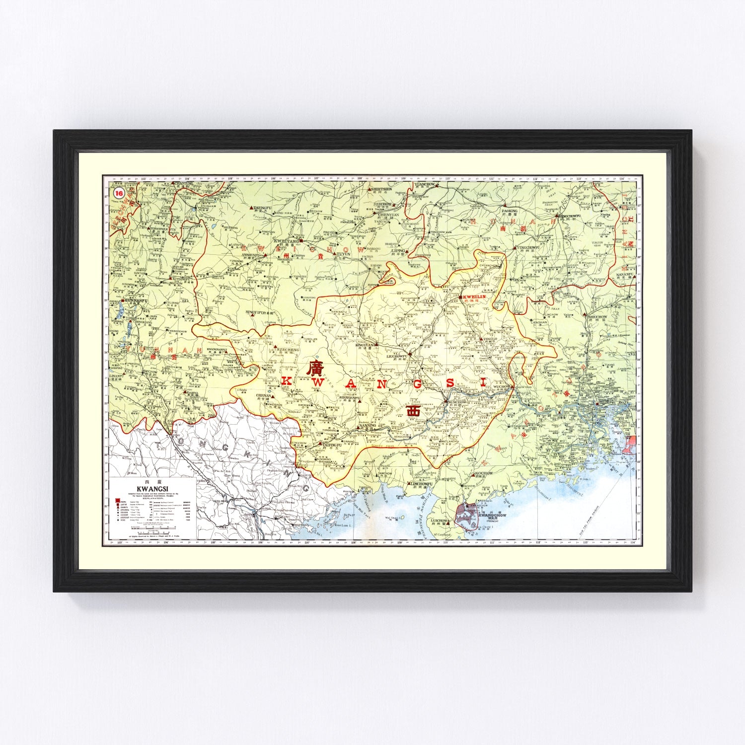 Vintage Map of Kwangsi China, 1917