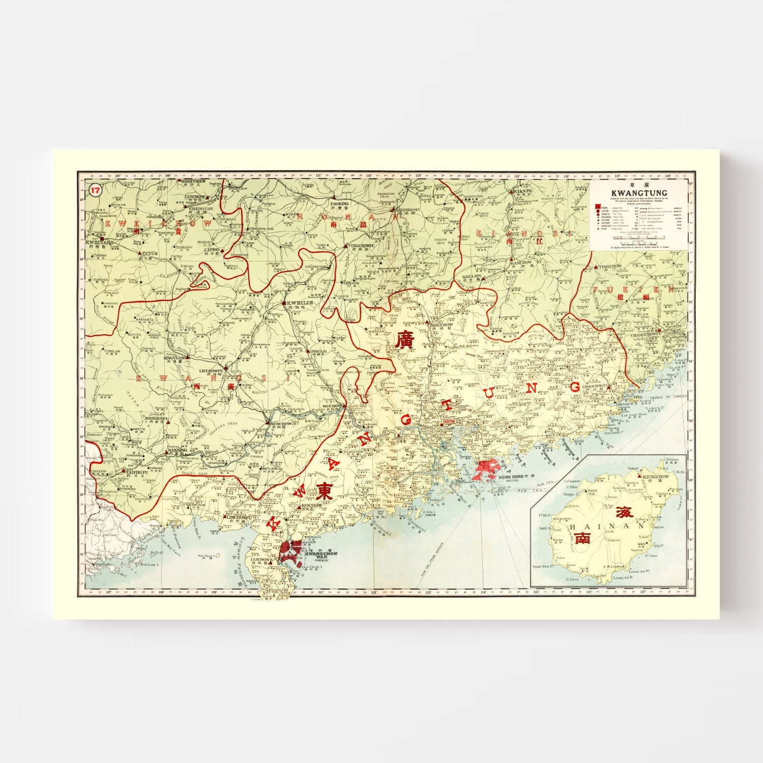 Vintage Map of Kwangtung Chinga, 1917