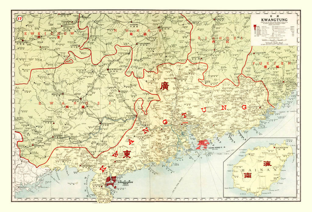 Vintage Map of Kwangtung Chinga, 1917