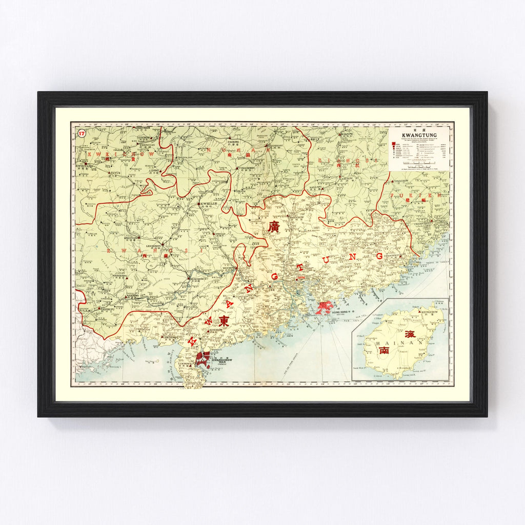 Vintage Map of Kwangtung Chinga, 1917
