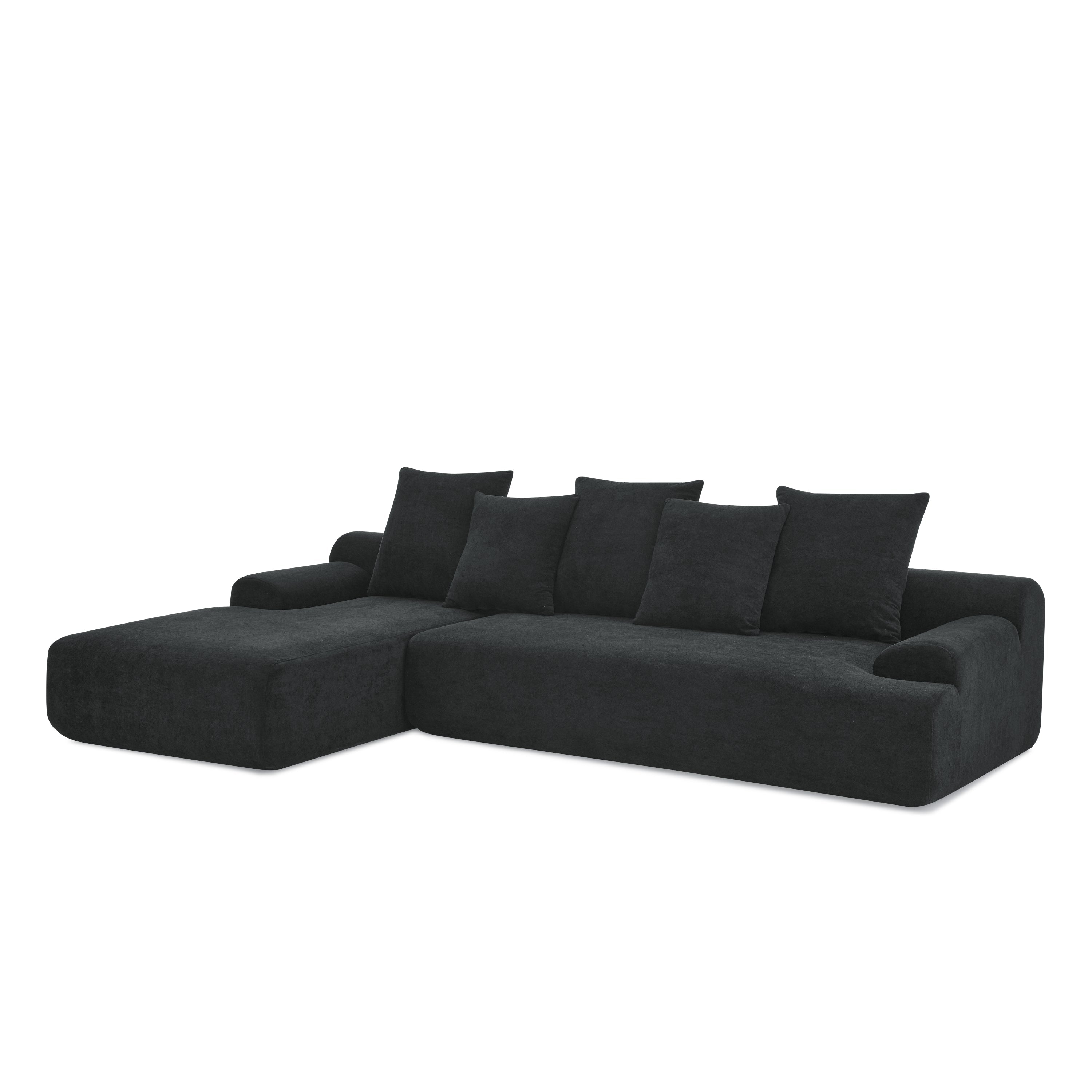 110.25x67'' Modern Upholstered L-Shape Sectional Sofa Couch, Modular Compressed Sofa with Free Combination for Living Room Bedroom, Melange Velvet, Black