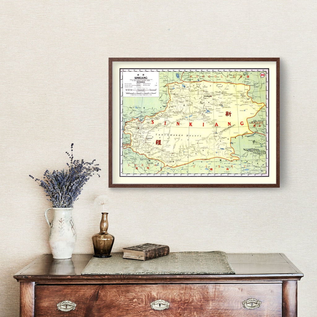 Vintage Map of Sinkiang China, 1917