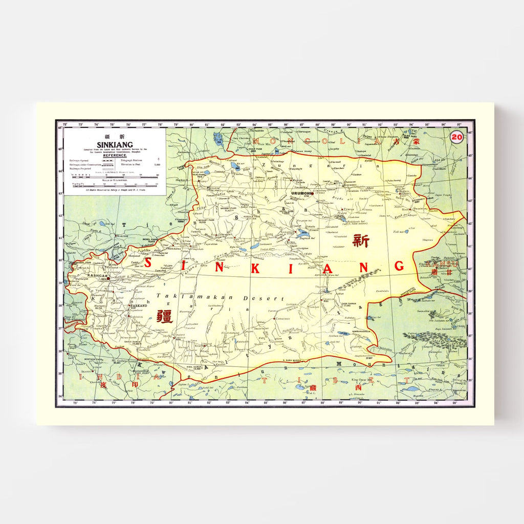 Vintage Map of Sinkiang China, 1917