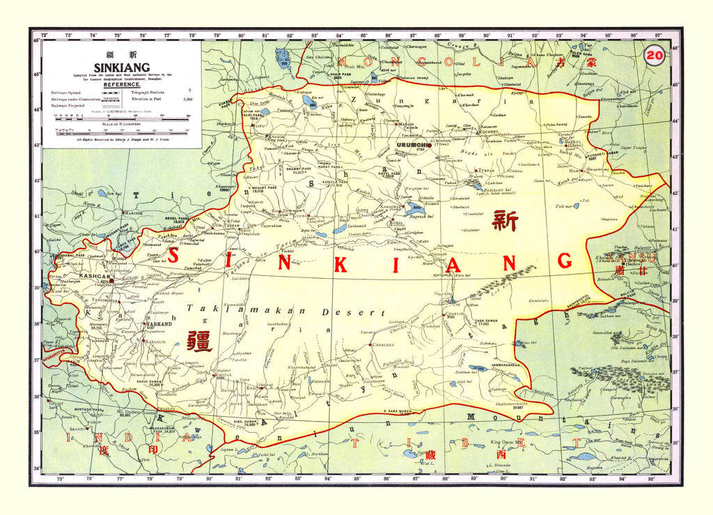 Vintage Map of Sinkiang China, 1917