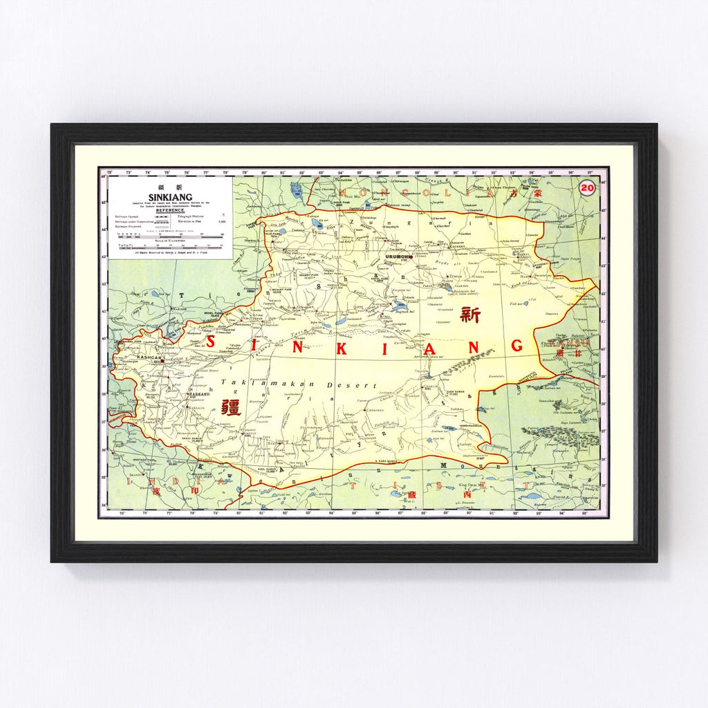 Vintage Map of Sinkiang China, 1917