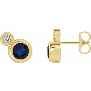 14K Yellow Gold 5 mm Lab-Grown Blue Sapphire & 1/8 CTW Natural Diamond Earrings