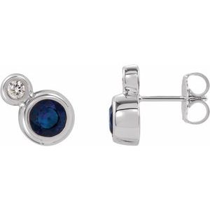 14K White Gold 4 mm Natural Blue Sapphire & .06 CTW Natural Diamond Earrings
