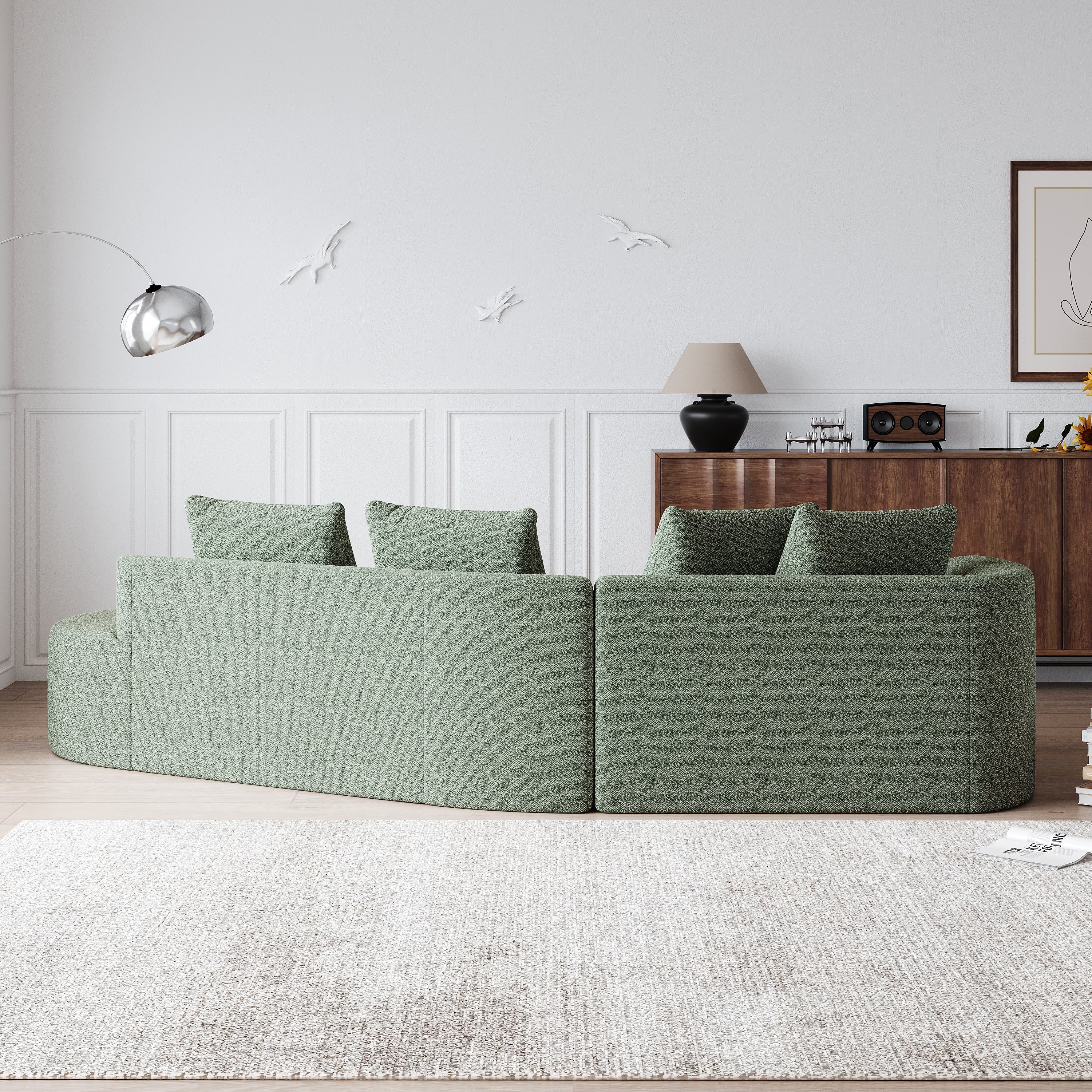 Modern Upholstered Oversized Sectional Sofa, 112-Inch Chenille 4-Seater Extra Deep & Wide Seat Curved Cloud Couch with 4 Throw Pillows, Free Combination Sofa Couch for Living Room,Bedroom