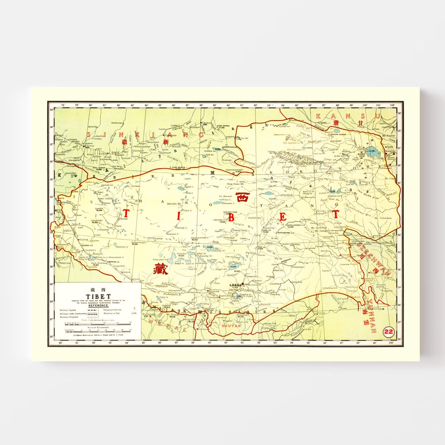 Vintage Map of Tibet China, 1917