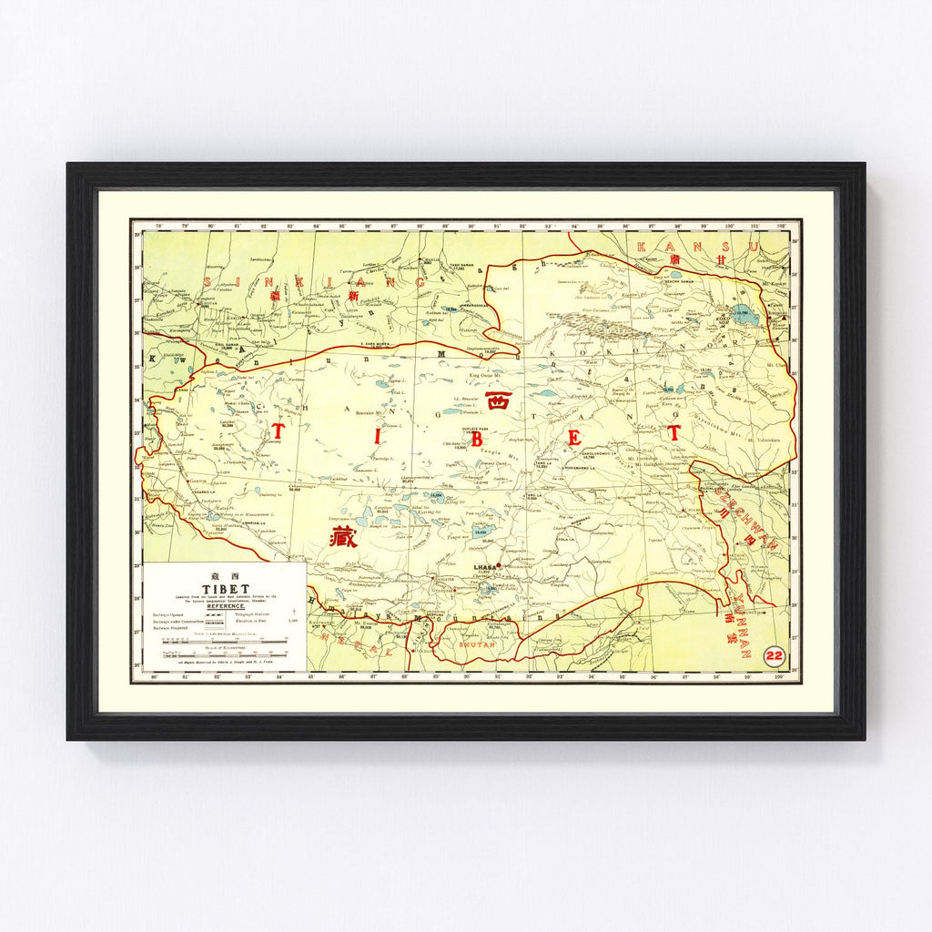 Vintage Map of Tibet China, 1917