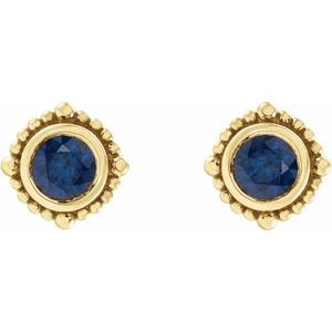 14K Yellow Gold 4 mm Natural Blue Sapphire Beaded Halo-Style Earrings – image 2
