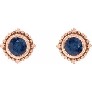 14K Rose Gold 3 mm Natural Blue Sapphire Beaded Halo-Style Earrings – image 2