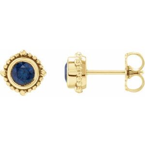 14K Yellow Gold 4 mm Natural Blue Sapphire Beaded Halo-Style Earrings