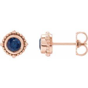 14K Rose Gold 4.5 mm Natural Blue Sapphire Beaded Halo-Style Earrings