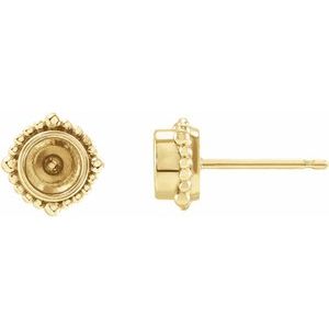 14K Yellow Gold 3 mm Round Beaded Halo-Style Earring Mounting