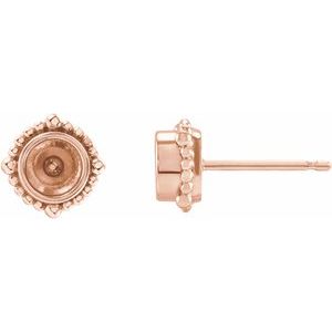 14K Rose Gold 4.5 mm Round Beaded Halo-Style Earring Mounting