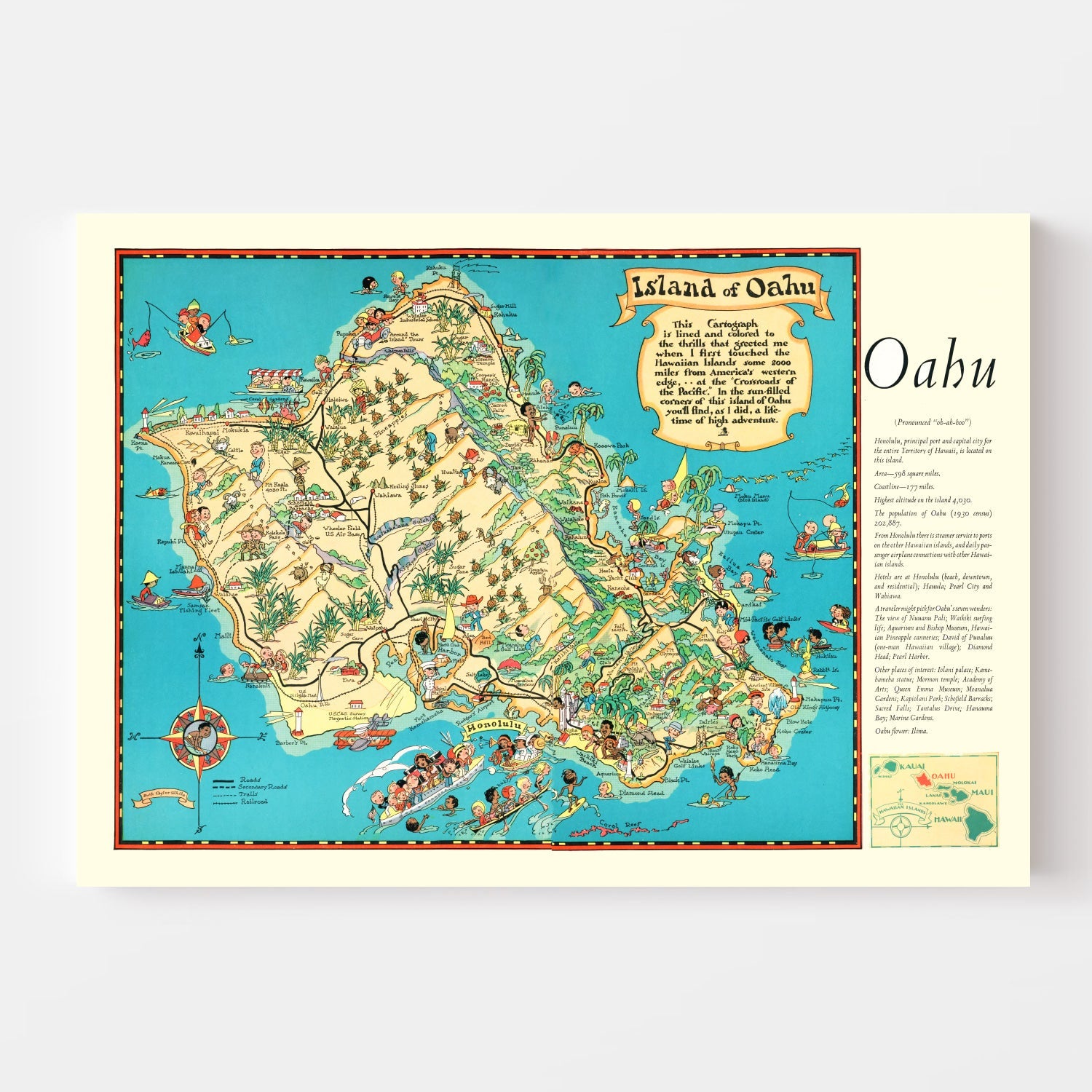 Vintage Map of Oahu, 1935