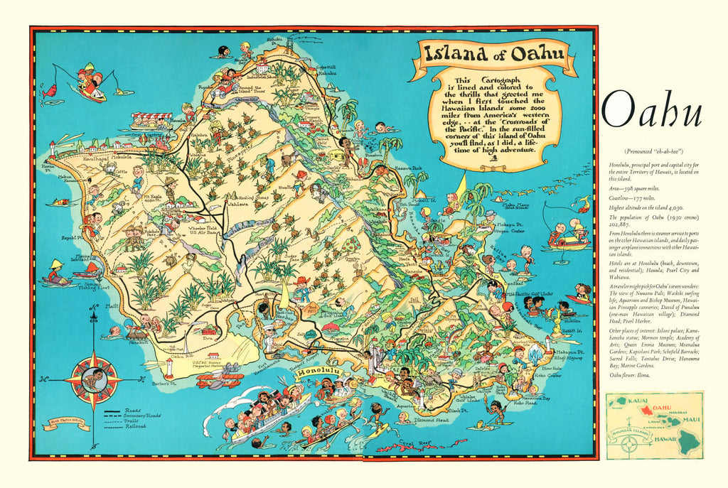 Vintage Map of Oahu, 1935