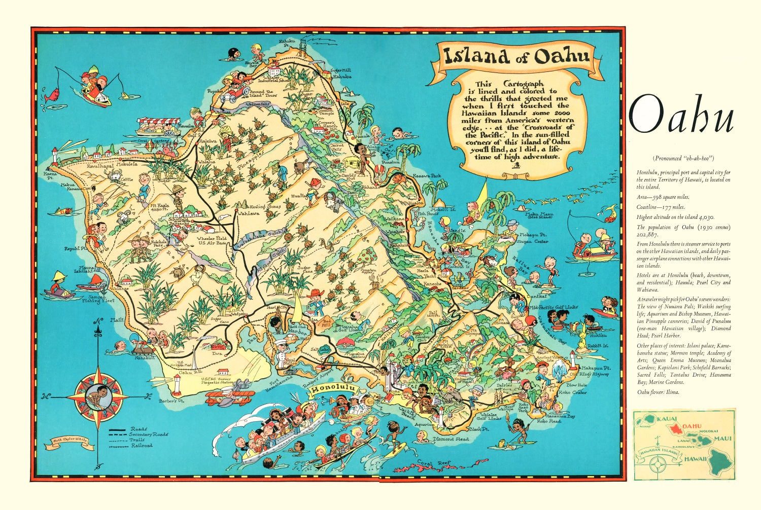 Vintage Map of Oahu, 1935