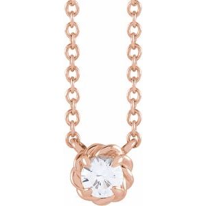 14K Rose Gold 5 mm Natural White Sapphire Claw-Prong Rope 18" Necklace