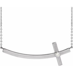 Platinum .06 CT Natural Diamond Sideways Cross 18" Necklace