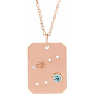 14K Rose Gold Natural Aquamarine & .01 CTW Natural Diamond Cancer Constellation 16-18" Necklace