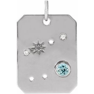Platinum Natural Aquamarine & .01 CTW Natural Diamond Cancer Constellation Pendant