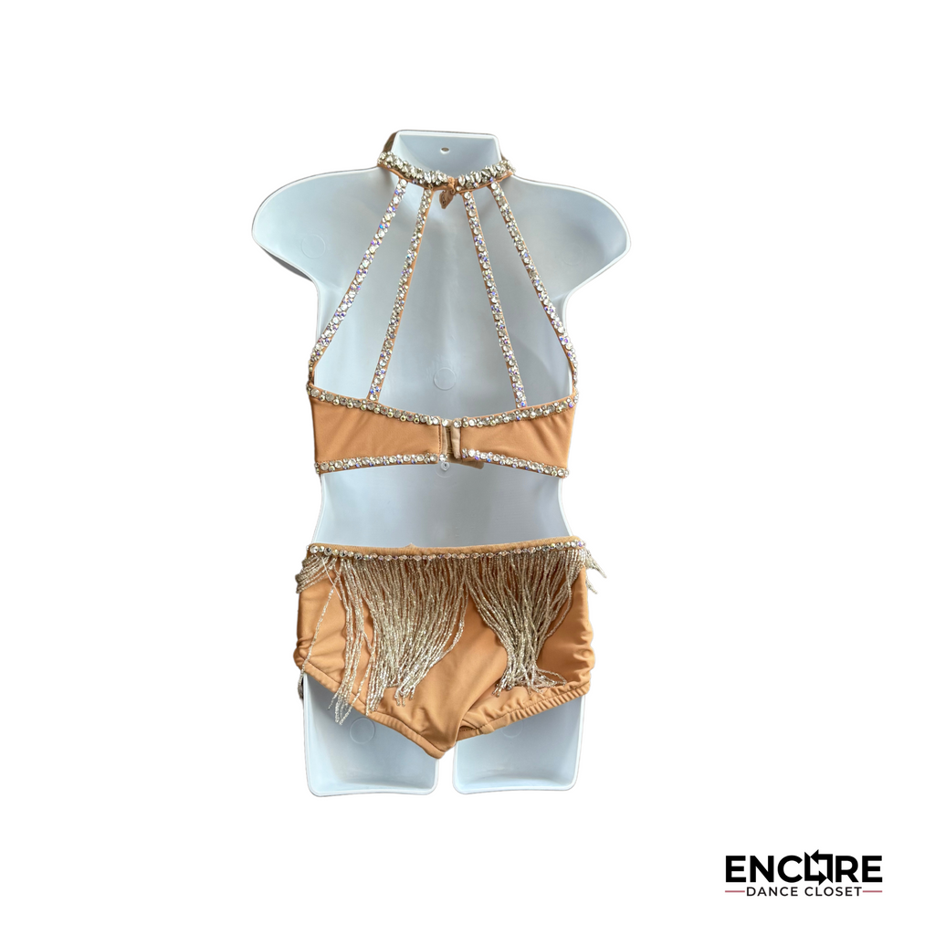 Nude Jazzy Costume with Rhinestones and Fringe