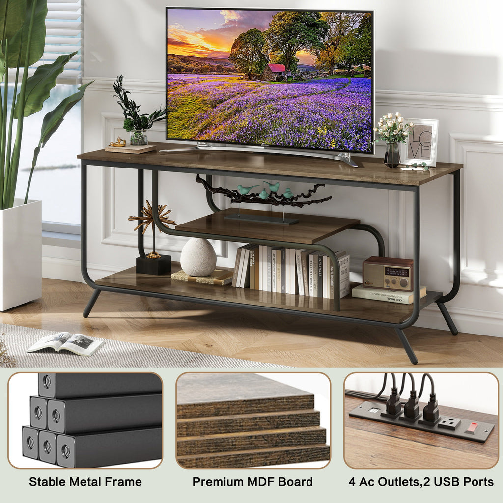 There are installation videos and scene videos. TV socket and LED light - TV stand TV up to 55 ', small unit modern TV console suitable for living room and bedroom, light grey