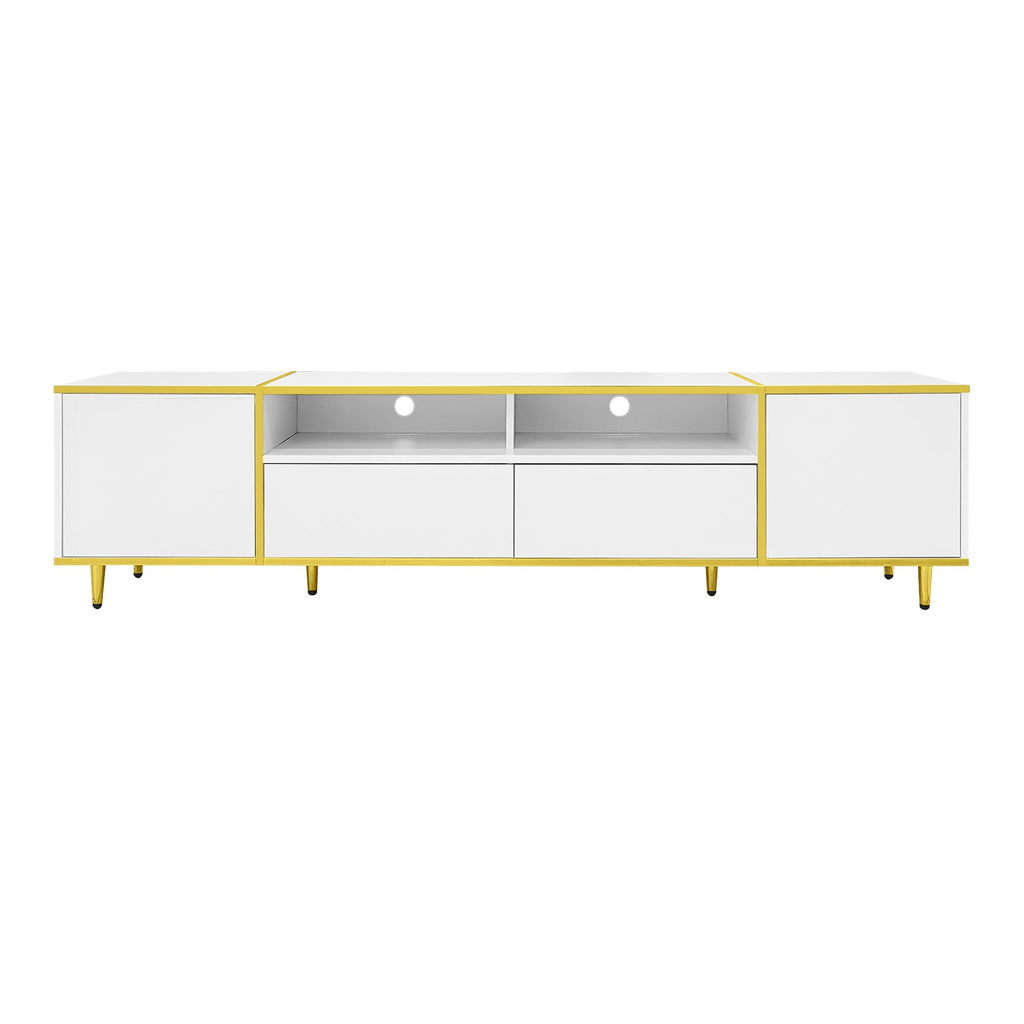 U-Can 70.9'' Modern TV Stand for TVs up to 80 Inches, Entertainment Center with 2 Shelves and LED Lights, TV Storage Cabinet with 2 Drawers, 2 Cabinets and Metal Legs for Living room