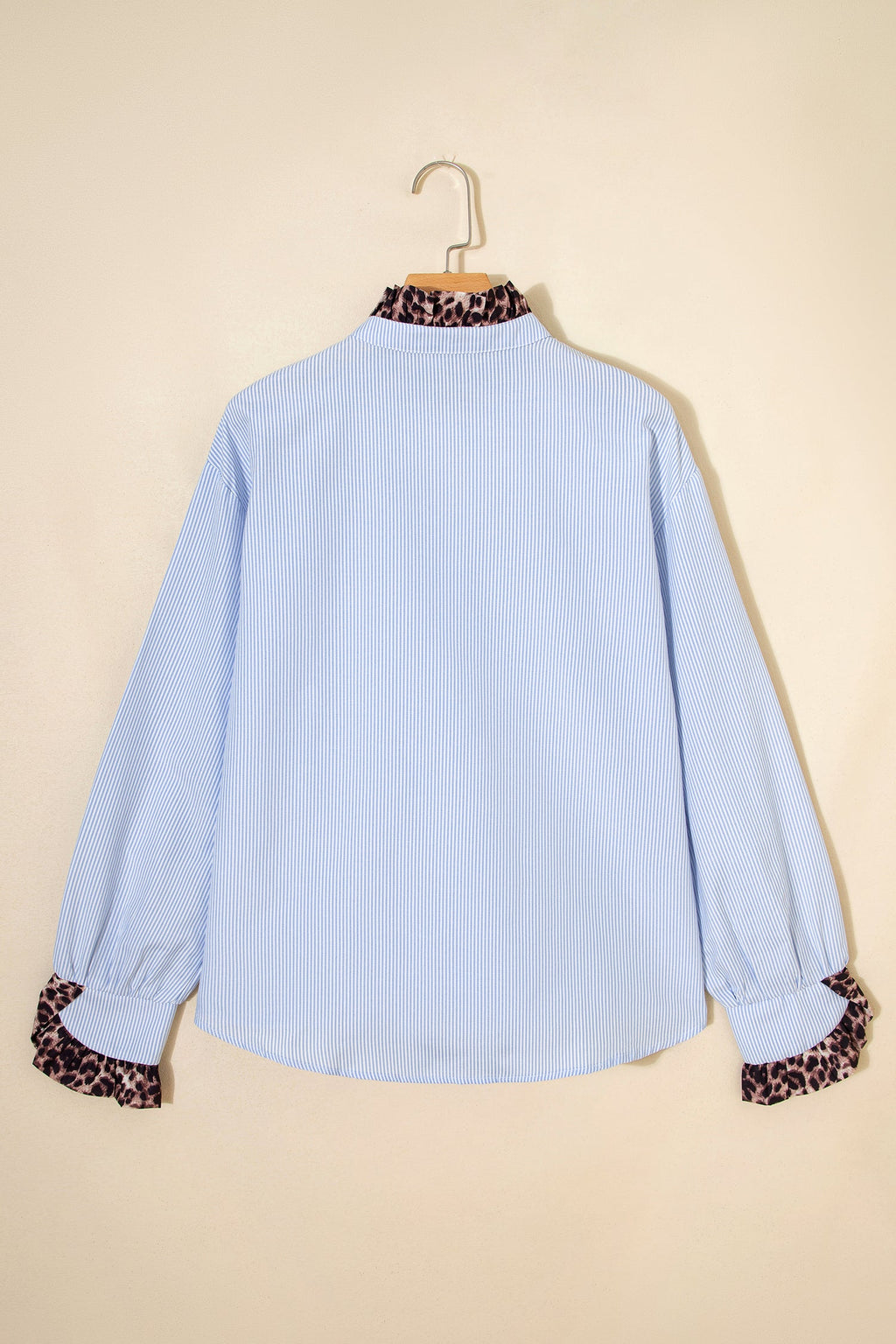 Stripe Patchwork Leopard Ruffle Long Sleeve Shirt
